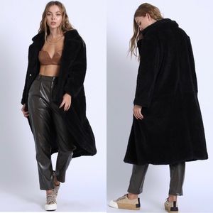 STASIA LONG BLACK TEDDY FUR COAT